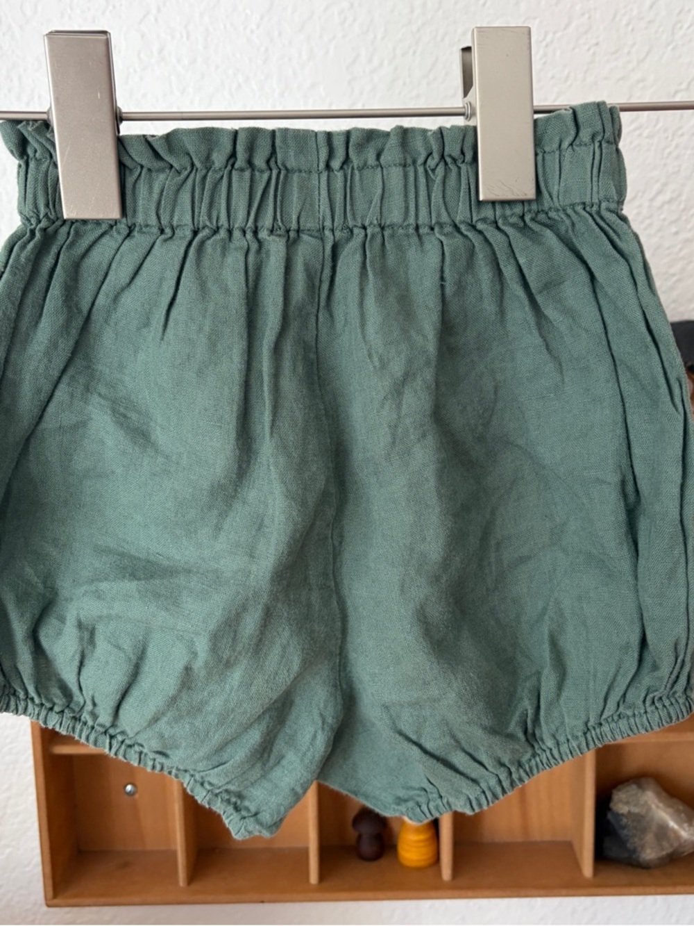 Kids 3-4T Olive Green Elastic Waist Linen Shorts Bloomers